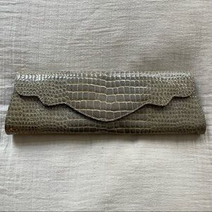 Thale Blanc Audrey Crocodile Embossed Leather Grey Clutch Designer Bag Brand New